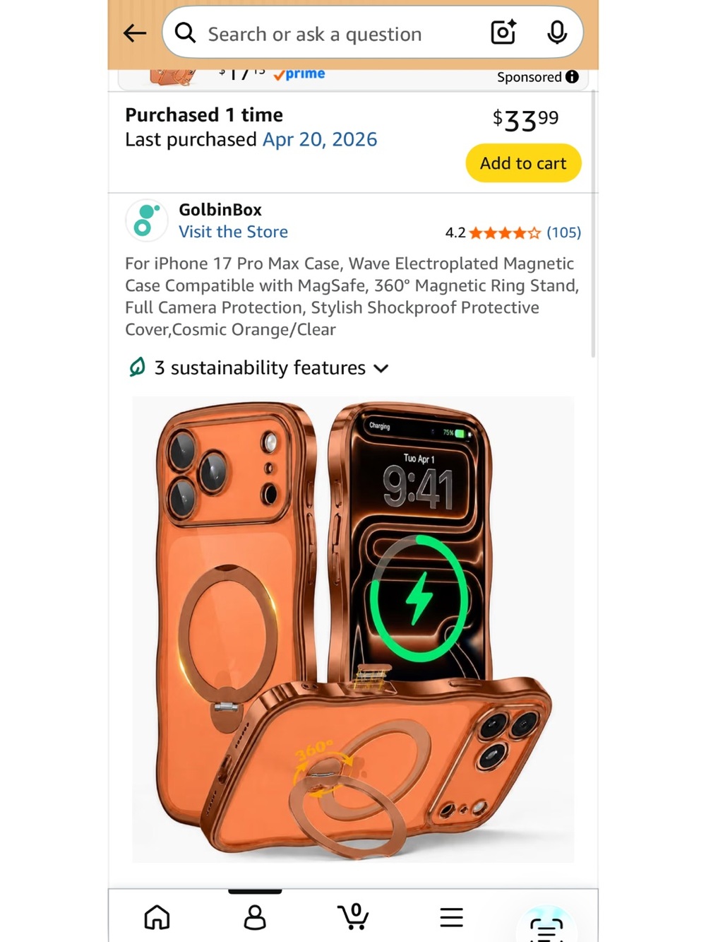 Magnetic iPhone Case with Ring Stand - Cosmic Orange